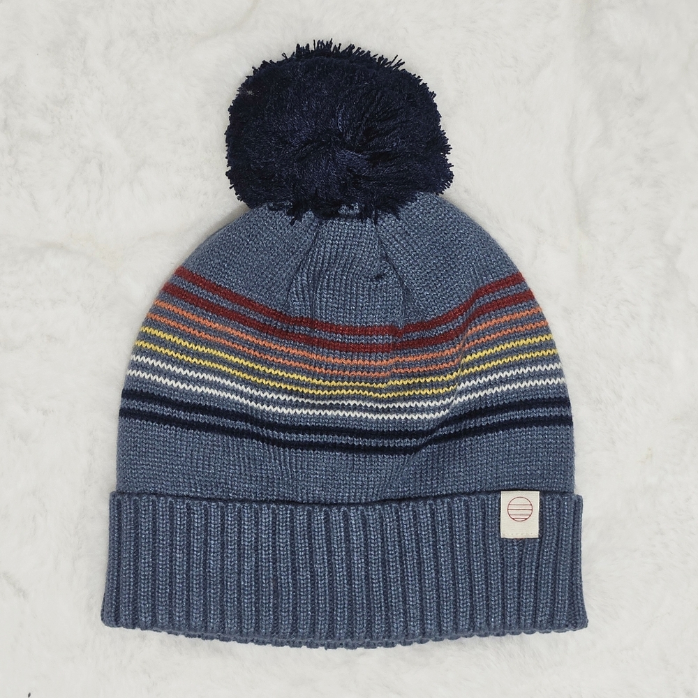 Marine Layer Hat Beanie China Blue Rainbow Stripe Archive Pom Stripes Knit Cuff